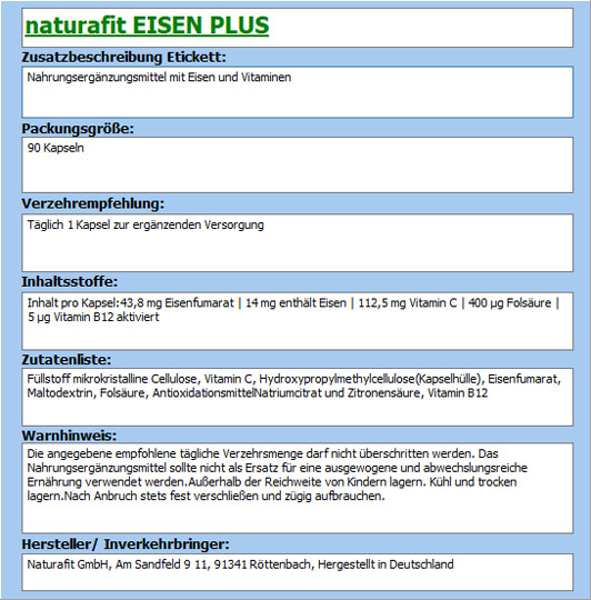 NATURAFIT Eisen Plus Kapseln