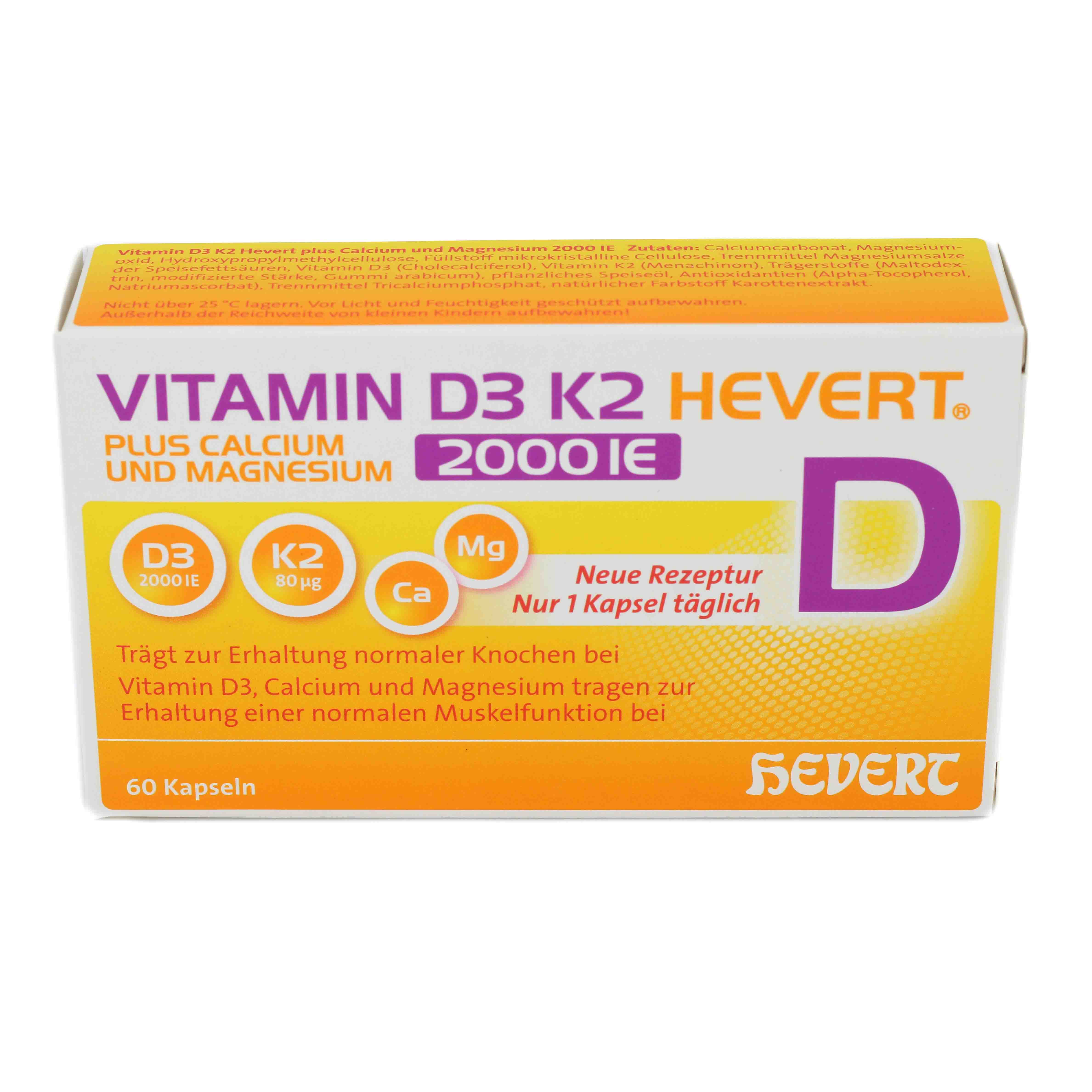 VITAMIN D3 K2 Hevert+Calcium u.Magnes.2000 IE Kps.