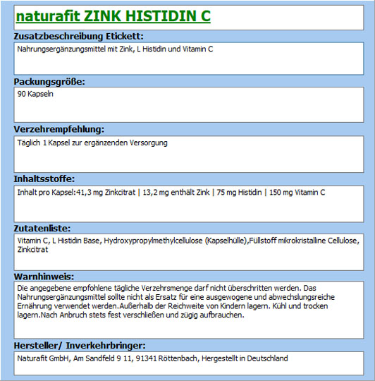 NATURAFIT Zink Histidin C Kapseln