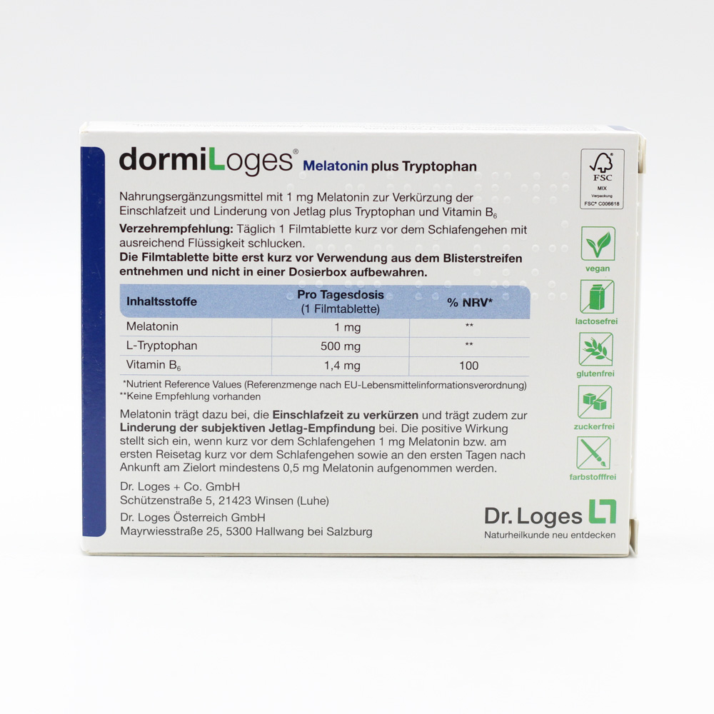 DORMILOGES 1 mg Melatonin plus Tryptophan Filmtab.